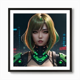 Painting Of A Beautiful Asian Cyberpunk Woman With Mod 2 Art Print