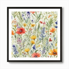 Watercolor Wildflowers In The Meadow Art Print (1) Poster