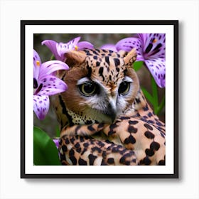 Owl With Purple Flowers 10 Art Print