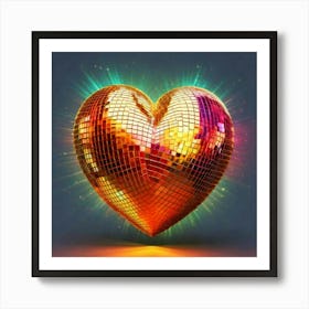 Firefly Heart Shaped, 3d, Disco Ball, Gold, Sparkles, Pink, Orange, Purple, Green, Floating, White B (1) Art Print