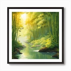 A Stream In A Bamboo Forest At Sun Rise Square Composition 423 Art Print