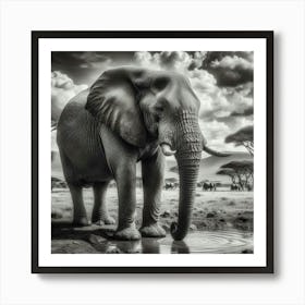 Elephant Watering Hole Art Print