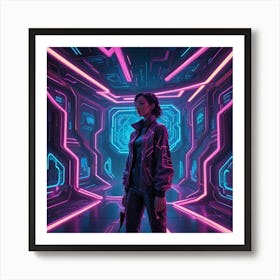 Futuristic Woman In Futuristic Space Art Print