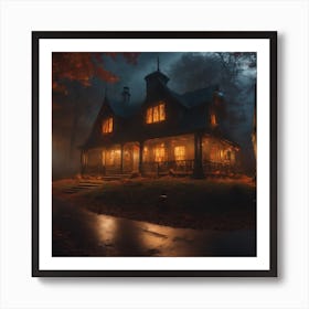Haunted House At Night Art Print