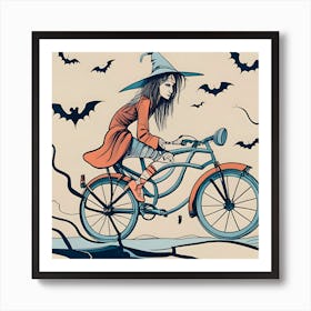 Halloween Witch On A Bike Art Print