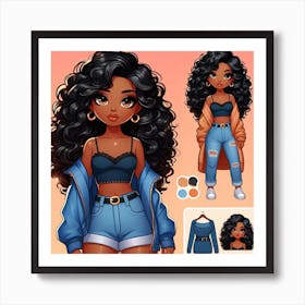 Cartoon Girl With Curly Hair Art Print