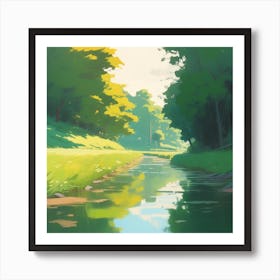Peaceful Countryside River Acrylic Painting Trending On Pixiv Fanbox Palette Knife And Brush Stro (4) Art Print