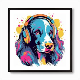 Funky English Setter with Headphones Art Print