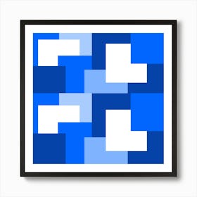 Blue Abstract Square Tiles Art Print