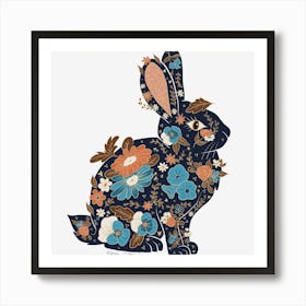 Bunny Floral Silhouette Art Print