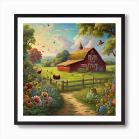 Farm in the Woods Art Print
