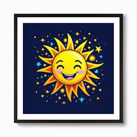 Lovely smiling sun on a blue gradient background 75 Art Print