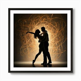 Silhouette Of Couple Dancing 2 Art Print