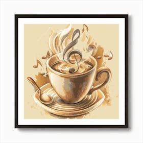 Coffee Cup With Music Notes Art Print