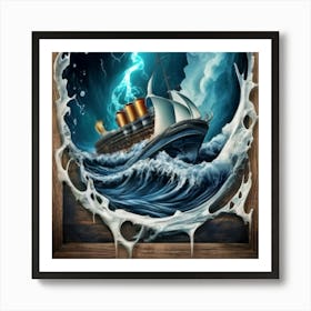 Ocean Storm With Large Clouds And Lightning 9 Art Print