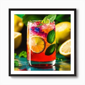 Cocktail With Lemons And Mint Art Print