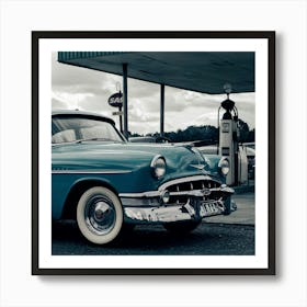 Old Car At Gas Station Art Print