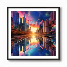 Futuristic Cityscape, Optical Illusions Art Print