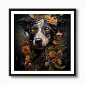 Dog With Flowers Art Print