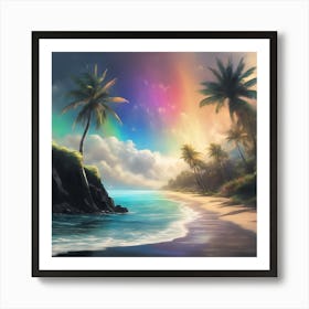 Rainbow Over The Beach Art Print