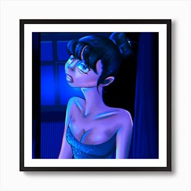 Girl In A Blue Dress Art Print