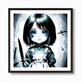 Girl With A Knife Art Print