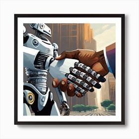 Firefly A Real Man Shaking Hand With A Robot 61525 Art Print
