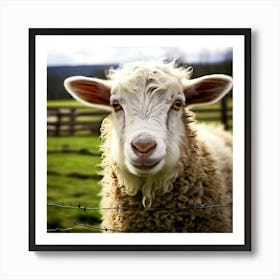 Sheep Behind A Barbed Wire Fence Art Print