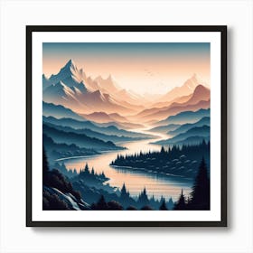 Mountain Landscape At Sunset Art Print