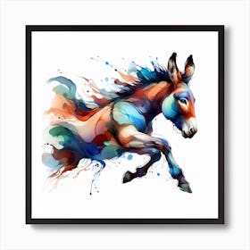 Experience The Beauty And Grace Of A Donkey In Motion With This Dynamic Watercolour Art Print 3 Art Print