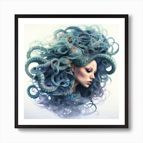 Teal Octopus Hair Art Print