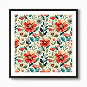 Flowers Flora Floral Background Pattern Nature Seamless Bloom Background Wallpaper Spring Art Print