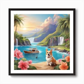 Corgi On The Beach 2 Art Print