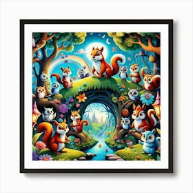 Squirrels In The Forest 1 Art Print