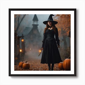 Witch In Halloween Costume Art Print