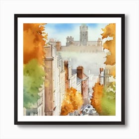 Autumn In Dublin Window View Of Dublin Ireland In Autumn Fall, Watercolor Art Print Art Print