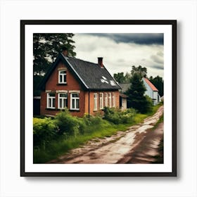 House Baltic City Countryside Window Colours View Brick Black Street Latvia Background L (3) Art Print