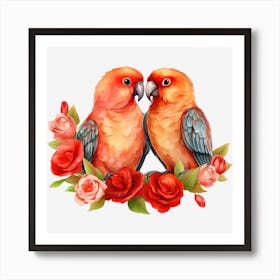 Parrots And Roses 6 Art Print