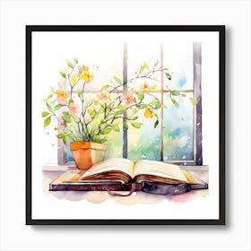 Watercolor Book And Flowers 3 Art Print