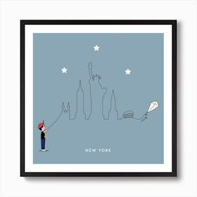 New York Skyline Kite Boy Art Print