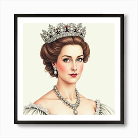 Elegant Watercolor Portrait Of Queen Elizabeth I, With Historical Elegance 1 Art Print