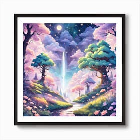 A Fantasy Forest With Twinkling Stars In Pastel Tone Square Composition 416 Art Print