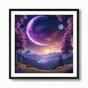 Purple Sky With Moon Art Print