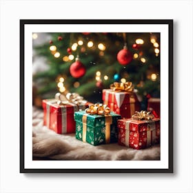 Christmas Presents Under Christmas Tree At Home Next To Fireplace Miki Asai Macro Photography Clos (7) Art Print
