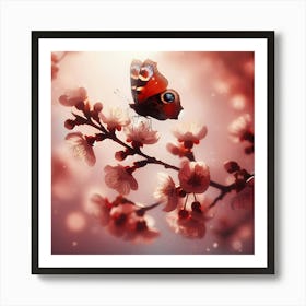 Cherry Blossoms With Butterfly Art Print