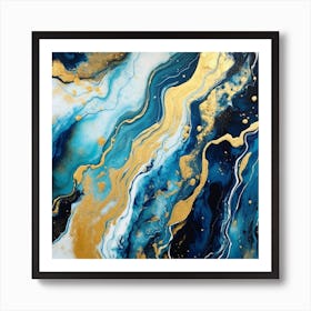 Gold And Blue Abstract Painting Art Print