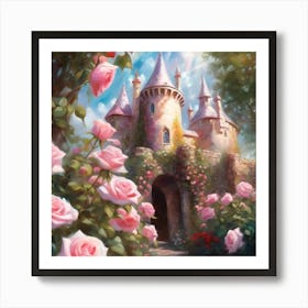 Castle Rose Garden with Pink Roses 1 Art Print