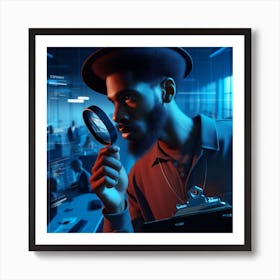 Detective Looking Through Magnifying Glass Affiche