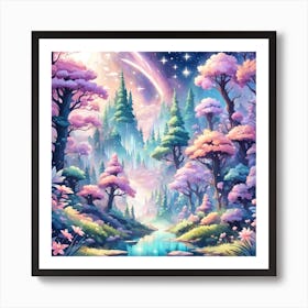 A Fantasy Forest With Twinkling Stars In Pastel Tone Square Composition 323 Art Print