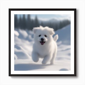 White fluffy puppy In The Snow 1 Art Print